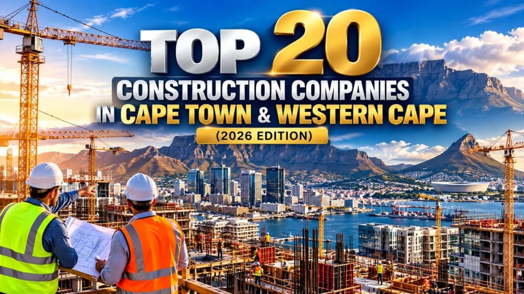Top 20 construction companies in Cape Town, South Africa, featuring building contractors and civil engineering firms.